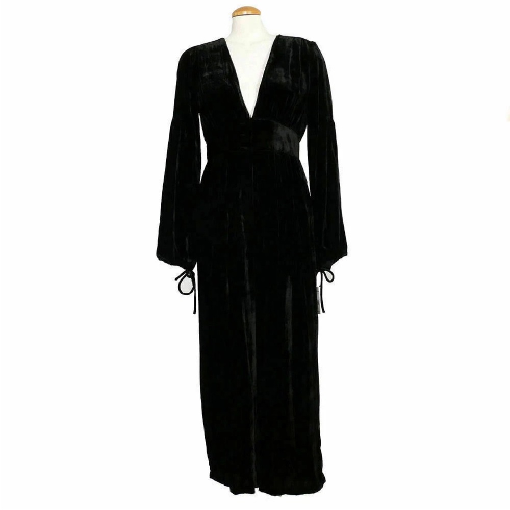 Free People Black True Lovin Velvet Wide Leg Jumpsuit